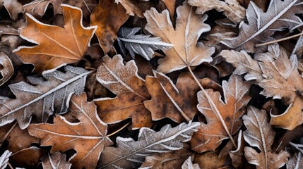 Frozen oak leafs - abstract natural background