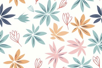 Abstract colorful autumn floral leaf, flowers seamless pattern wallpaper background. Generative AI, AI