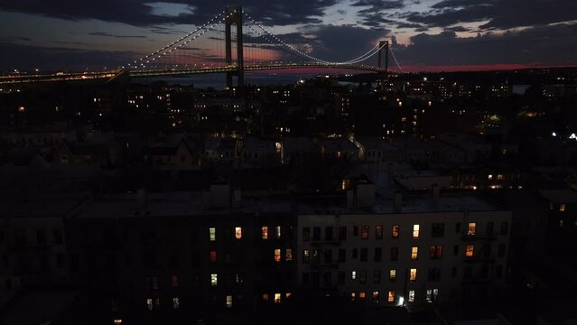 Aerial shot of Bay Ridge, Brooklyn at night.