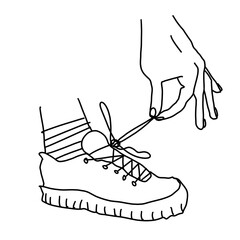 Hand unties shoe lace line art