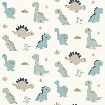 Dinos seamless pattern, cute and fun
