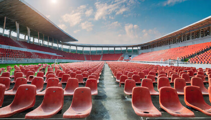 empty red seats in the stadium - Powered by Adobe
