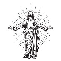 God, Jesus christ, grace, good, ascension concept. Hand drawn silhouette of Jesus christ, the son of god concept sketch. Isolated vector illustration. - obrazy, fototapety, plakaty
