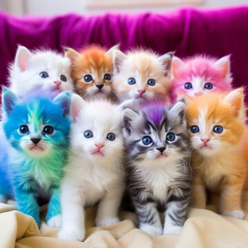 Many beautiful colorful cat animal rainbow painting photography image AI generated art