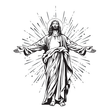 God, Jesus christ, grace, good, ascension concept. Hand drawn silhouette of Jesus christ, the son of god concept sketch. Isolated vector illustration.