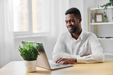 man freelancer job american education computer online laptop office student modern african