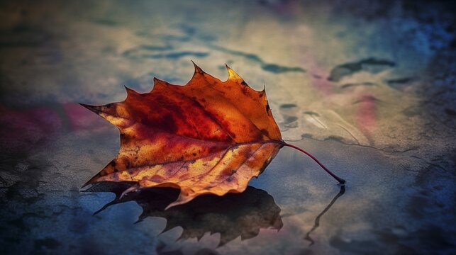 Melancholy solitary autumn nature red leaf drifting wallpaper image AI generated art