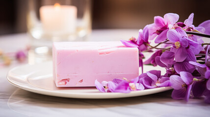 Scented soap in bathroom, handmade diy cosmetic product, luxury body care gift and spa bath