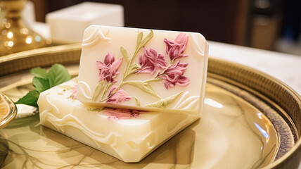 Obraz na płótnie Canvas Scented soap in bathroom, handmade diy cosmetic product, luxury body care gift and spa bath