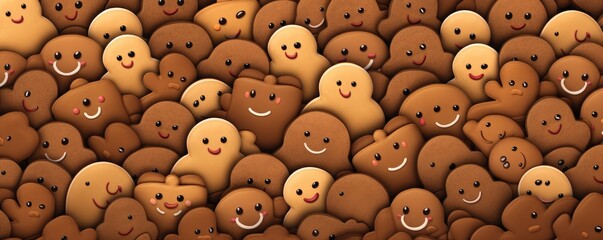 Obraz premium Top view of many gingerbread christmas cookies, baking panorama banner. Generative Ai.