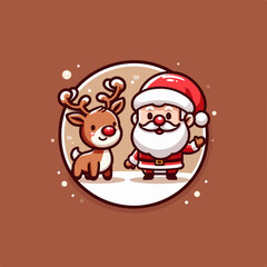 Vector Cartoon Cute Christmas Santa Claus And cartoon Reindeer, Christmas greeting, christmas logo. Ai Generated