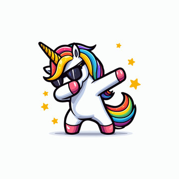 Vector cute unicorn dabbing cartoon vector illustration, unicorn dabbing sticker. Ai Generated 
