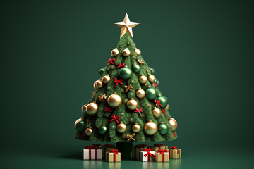 Fototapeta premium Isolated 3D rendered Christmas tree decoration in sold background.