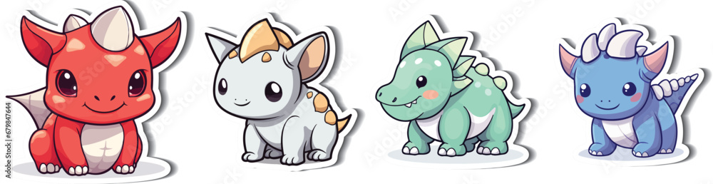 Wall mural Vector Triceratops Cartoon Art Collection. Unleash the charm of Triceratops with our vector cartoon art collection. Perfect for stickers, illustrations, and more! - Wall murals