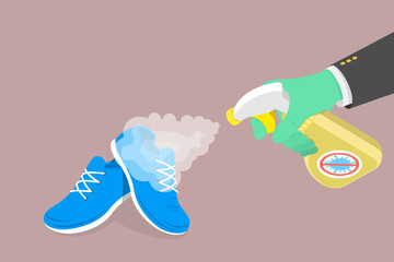 3D Isometric Flat Vector Illustration of Shoes Disinfection, Sanitizer Products