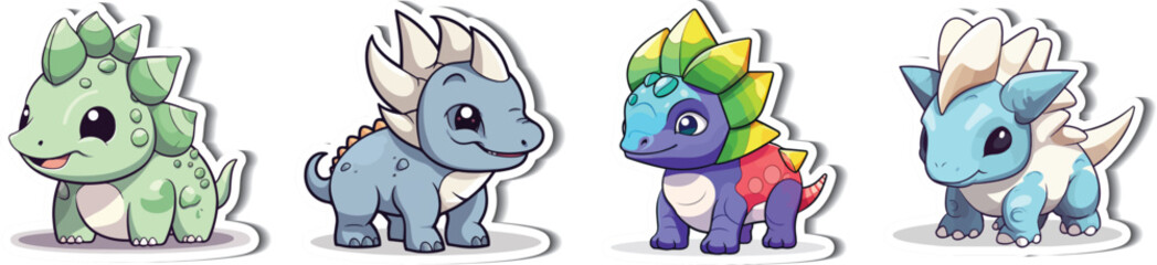 Explore Cute Dino Clipart Stickers. Discover adorable Triceratops cartoon characters in vibrant vector clipart – perfect for your creative projects!