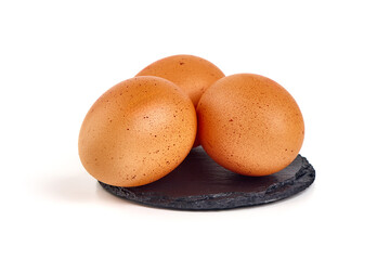 Chicken eggs, isolated on white background.