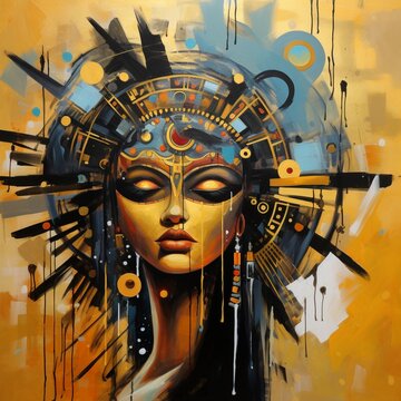 Nefertiti portrait abstract canvas painting wallpaper image AI generated art