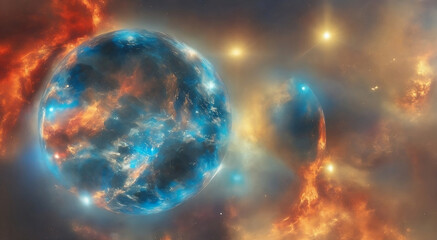 A spectacle of cosmic wonder, where two worlds collide in a dazzling display of light and power. Blue planet