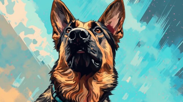 Neo expressionism cartoon shepherd dog head painting wallpaper image AI generated art