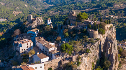 Fototapeta na wymiar Aerial drone photo of the mountain village named Guadalest in the province of Alicante, Spain