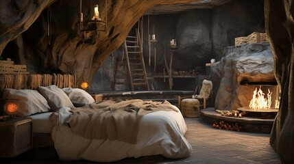 Obraz na płótnie Canvas paleolithic interior bedroom cave