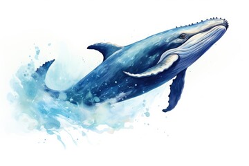 Obraz premium watercolor Whale Humpback whale. Big gray whale Blue whale