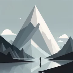 Deurstickers mountain landscape with mountains and lake, vector art illustration. mountain landscape with mo © Shubham