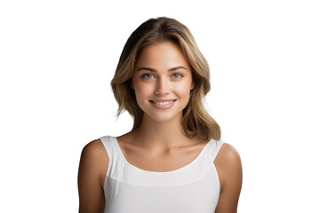 Fototapeta premium portrait of a beautiful blonde young girl with natural healthy smooth skin and a lovely smile, ideal for skincare facial care and rejuvenation purposes