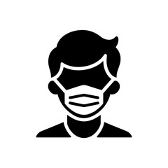 Man in mask icon. Black silhouette of person with medical mask covering the nose and mouth.