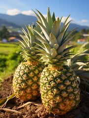 Obraz premium Ripe Pineapples Growing in the Tropical Sunlight