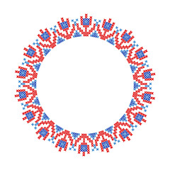 Round frame cross-stitch motifs folk embroidery flower