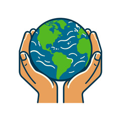 Two hands hold the globe Earth. Concept of caring for the Earth.