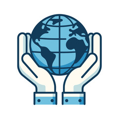 Two hands hold the globe Earth. Concept of caring for the Earth.