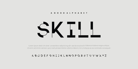 SKILL Modern minimal abstract alphabet fonts. Typography technology, electronic, movie, digital, music, future, logo creative font. vector illustration - obrazy, fototapety, plakaty