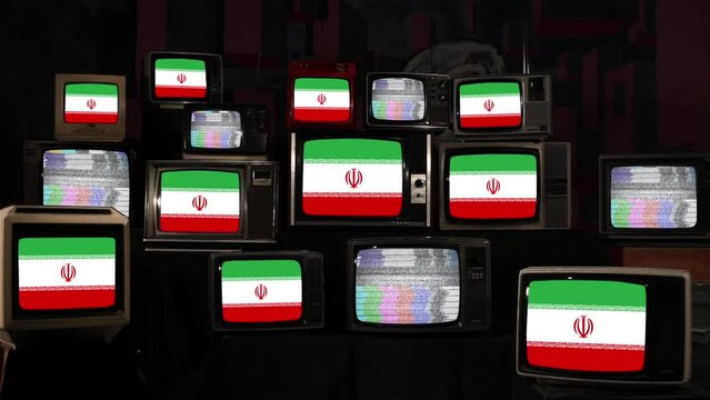 Vintage Televisions with The National Flag of Iran. 4K Resolution.