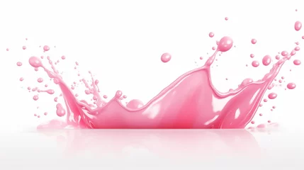 Foto auf Acrylglas strawberry milk wave splash with splatters and drops, strawberry milk splash and pour. generative ai © Witri