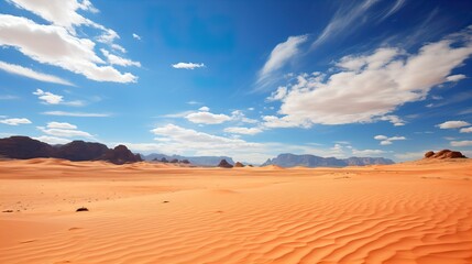 Fototapeta na wymiar Vibrant Dunes and Mountain Silhouettes Under Blue Sky