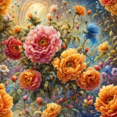 beautiful flowers in the garden beautiful flowers in the garden abstract painting. flowers and