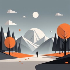 abstract autumn scene background with trees and mountains. vector illustration. abstract autumn
