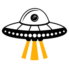 Flying UFO logo icon vector illustration design, Alien space ship symbol