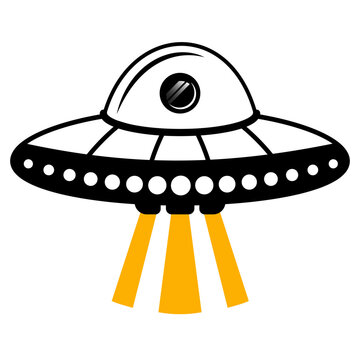 Flying UFO logo icon vector illustration design, Alien space ship symbol