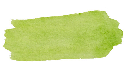 Watercolor brush stroke with green paint, on a white isolated background