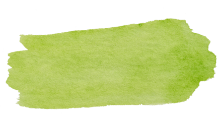 Watercolor brush stroke with green paint, on a white isolated background