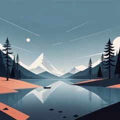 Printed kitchen splashbacks Mountains lake and mountains at sunset. vector illustration lake and mountains at sunset. vector illustra