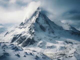 Obraz premium Snowy Mountain Peak in the Clouds