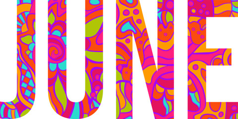 June creative multicolor doodle pattern text