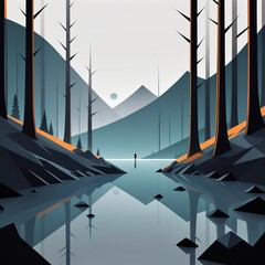lake with mountains in the background. illustration. lake with mountains in the background. ill
