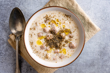 Delicious traditional Turkish food yuvalama soup