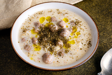 Delicious traditional Turkish food yuvalama soup